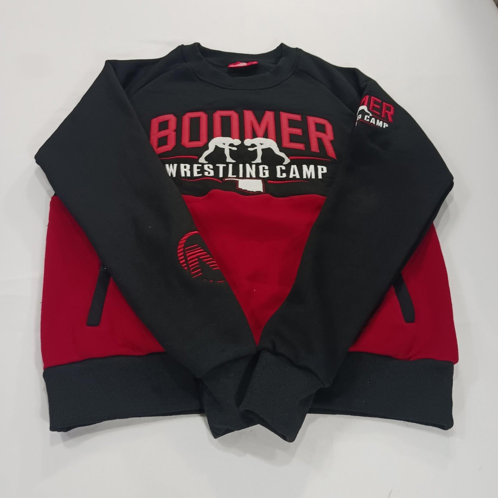 Boomer Wrestling Camp Mens Black & Red Cotton Blend Pullover Sweatshirt Sz Small