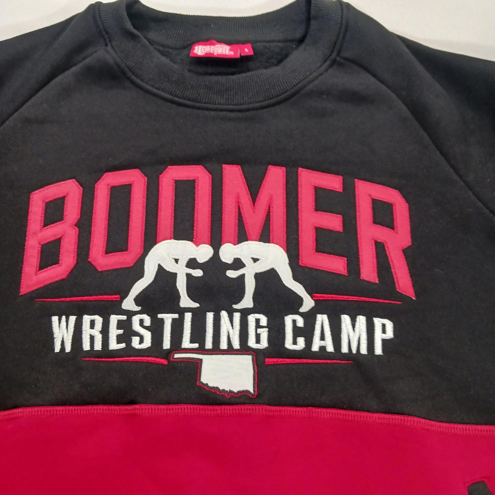 Boomer Wrestling Camp Mens Black & Red Cotton Blend Pullover Sweatshirt Sz Small